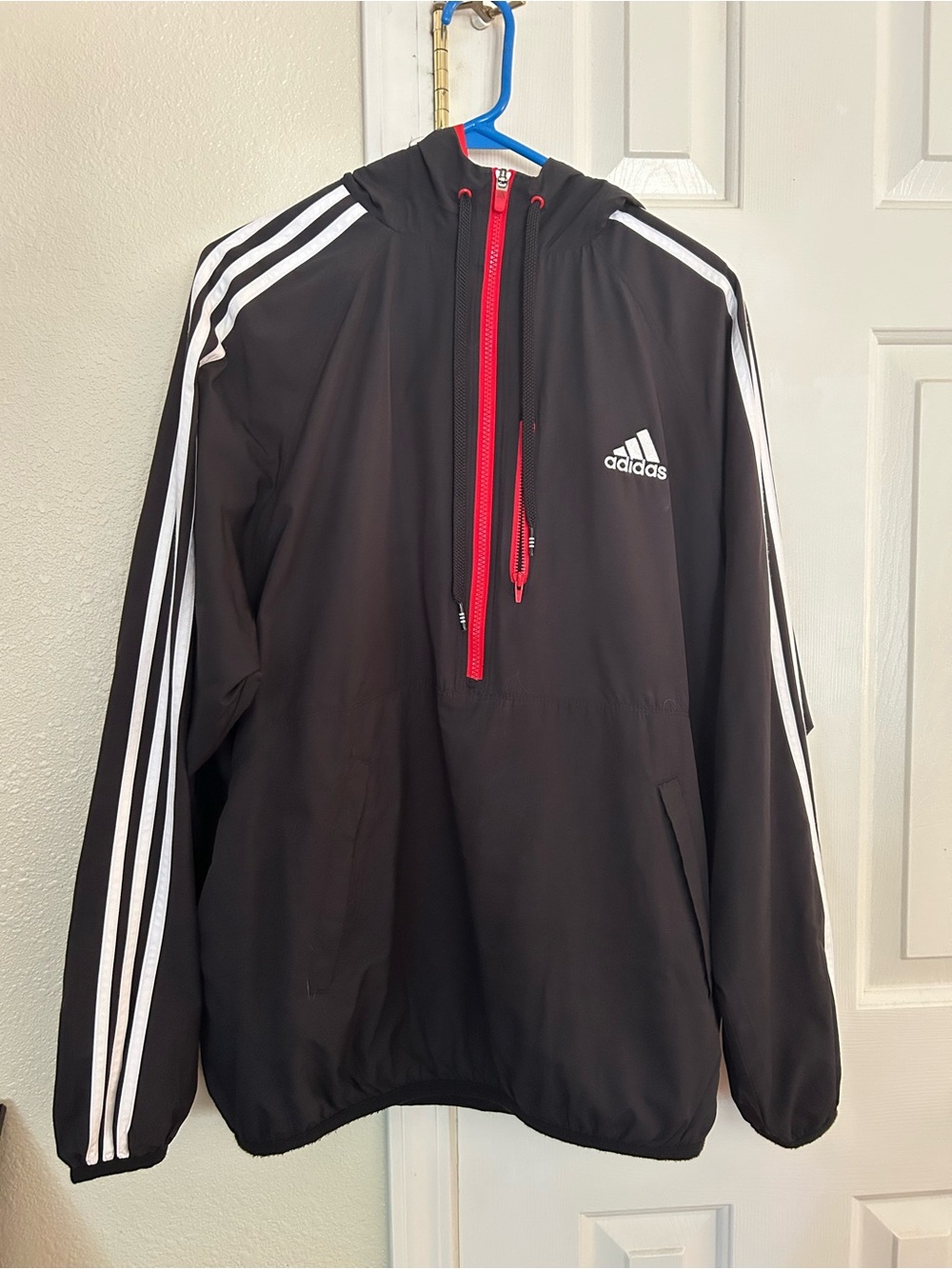 adidas Men’s Black Pullover Jacket with White Stripes